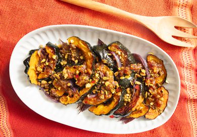 Overhead view of rowasted squash