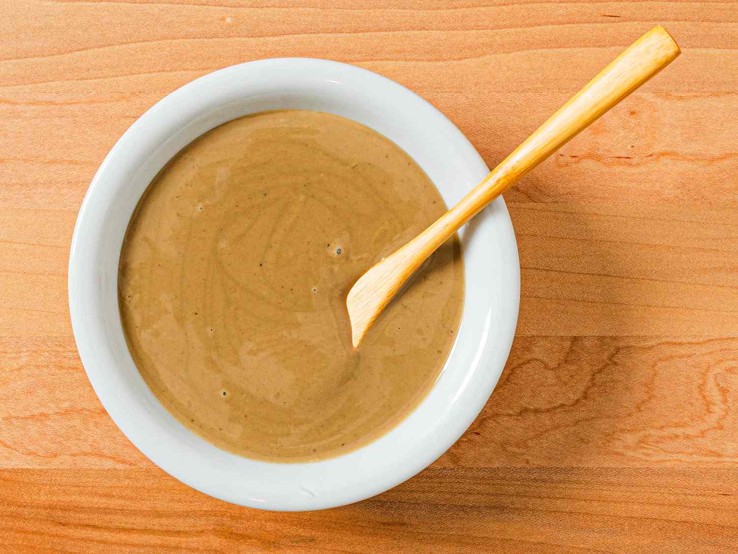 Overhead view of tahnini paste