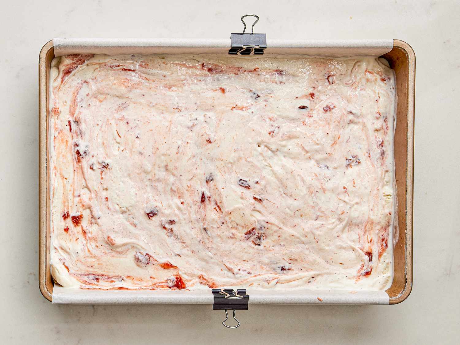 Overhead view of jam in ice cream