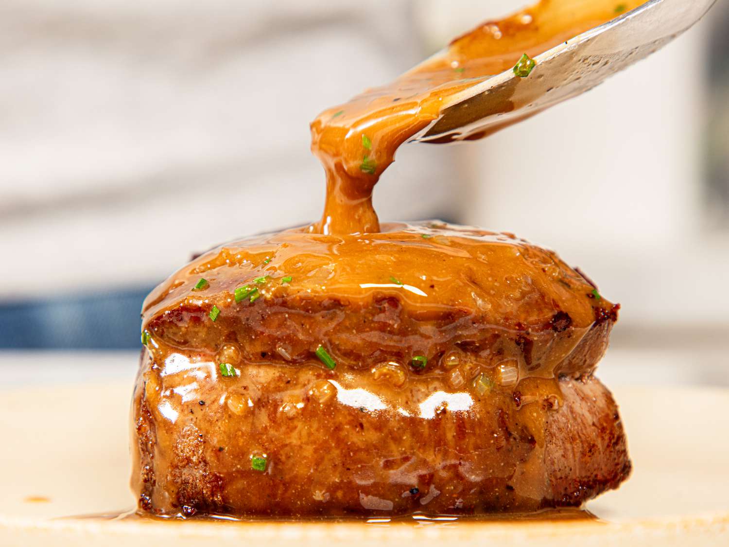 Side view of Steak Diane