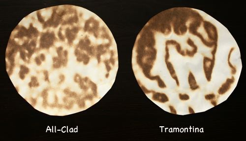 Images of the All Clad and Tramontina heat distribution