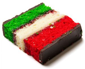 A rainbow cookie from an Italian bakery. 