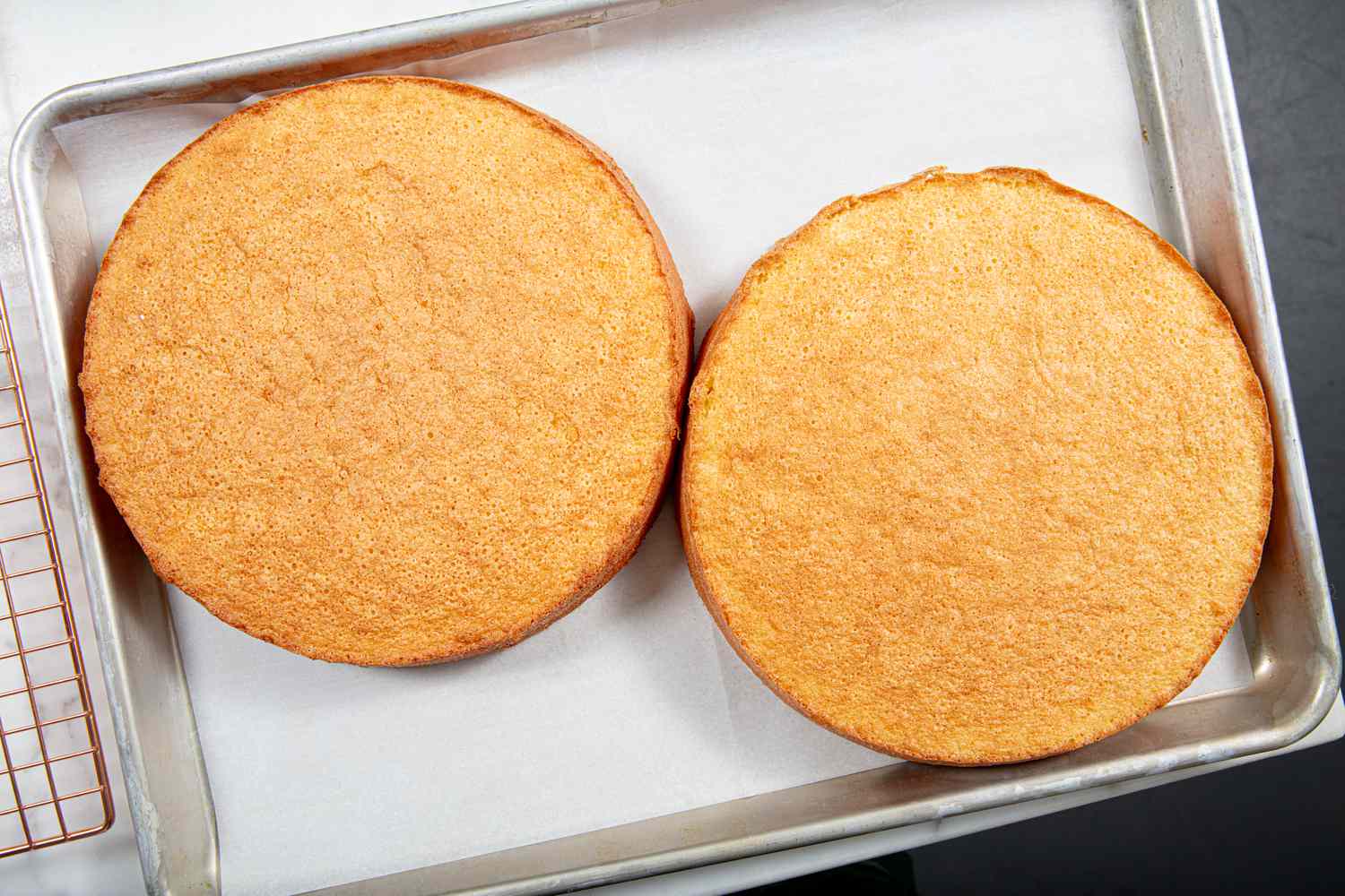 Overhead view of flipped cakes