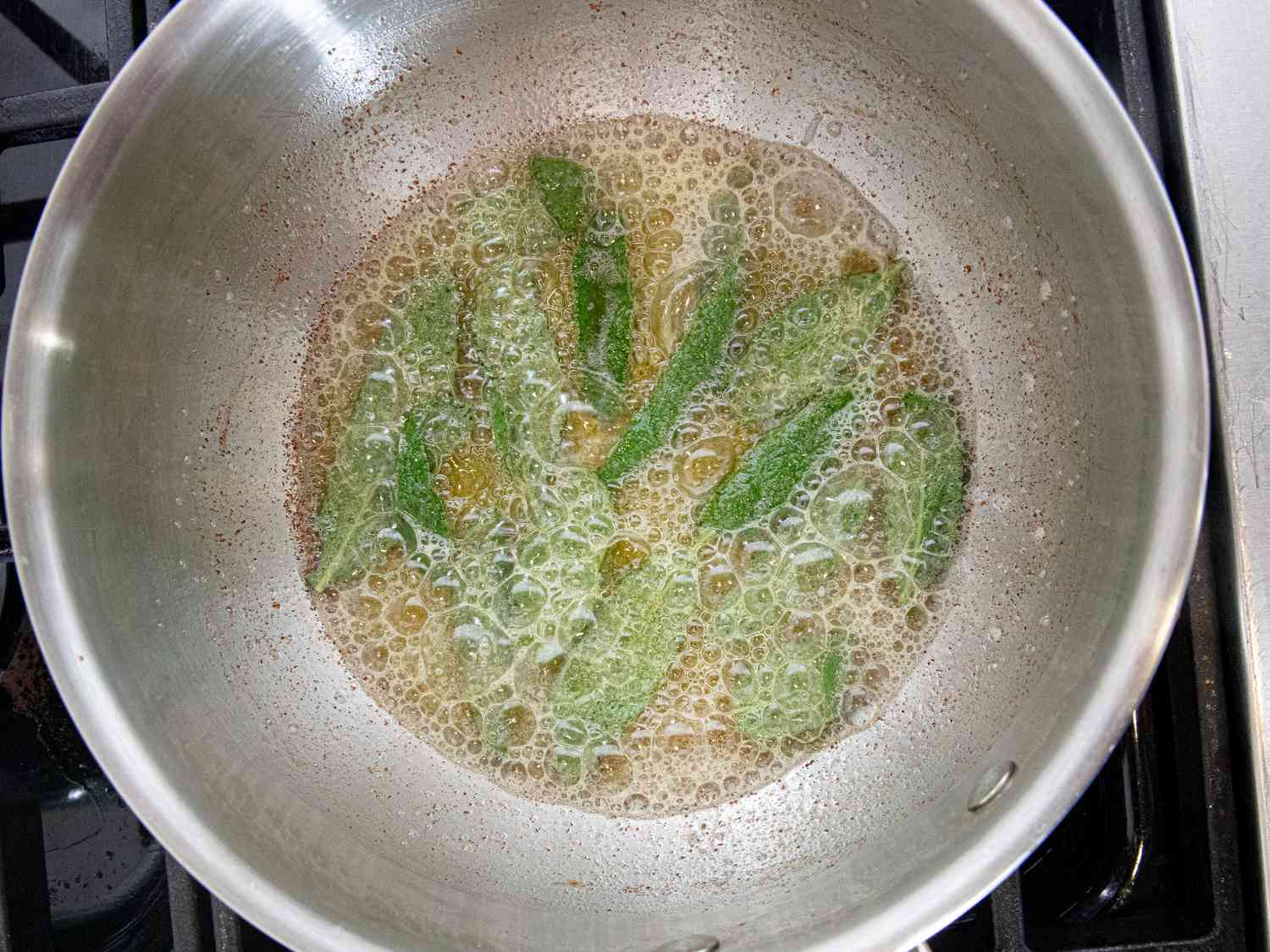 Sage leaves frying in butter