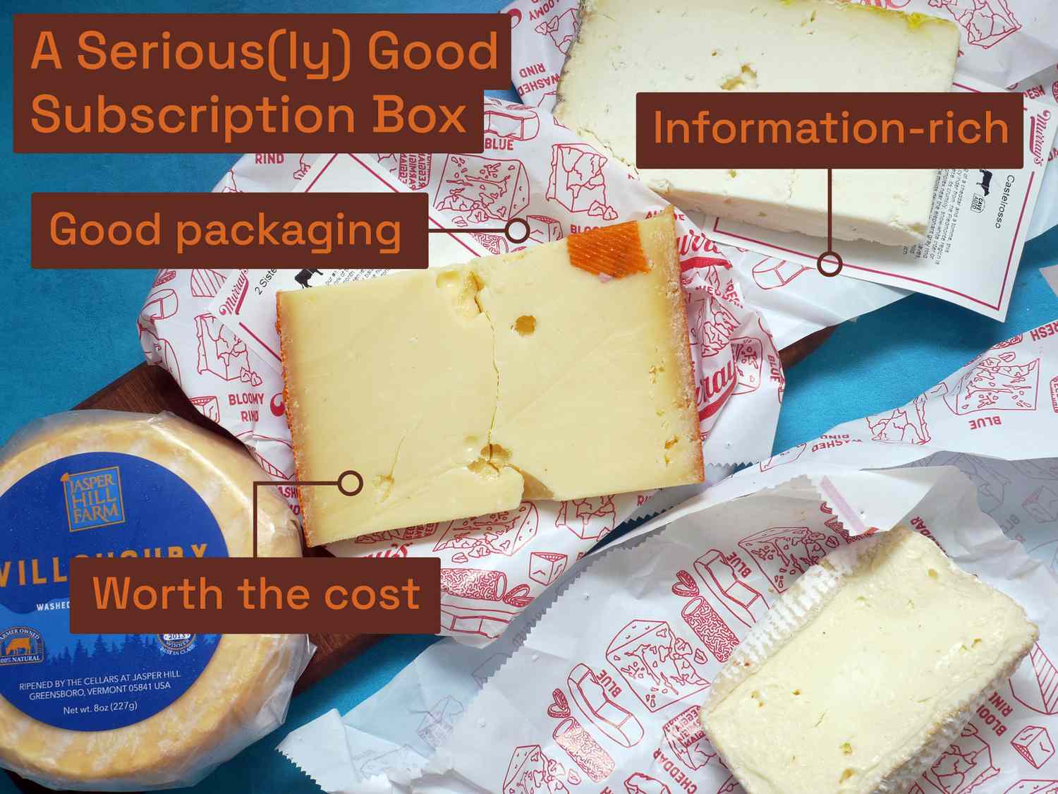 cheese spread out on a blue surface