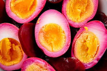 Pickled eggs and beats on a plate