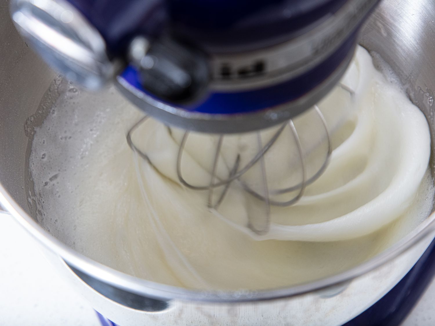 Over view of mascapone in stand mixer