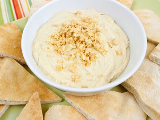 A bowl of hummus made with peanut butter instead of tahini.