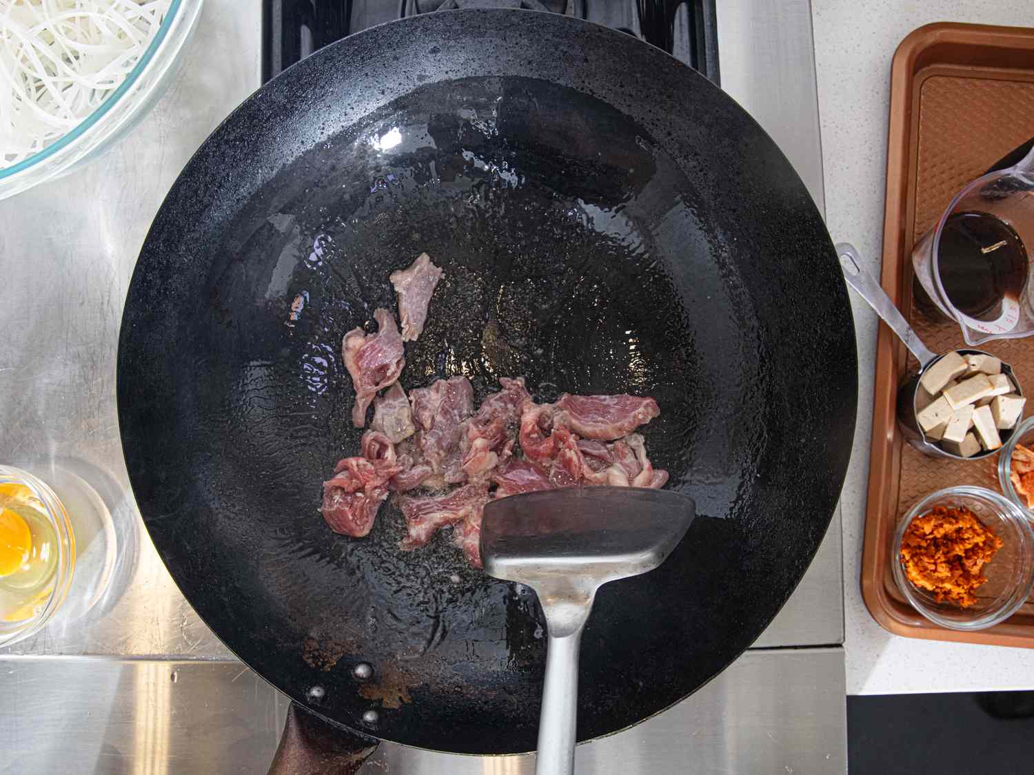 Overhead of cooking pork