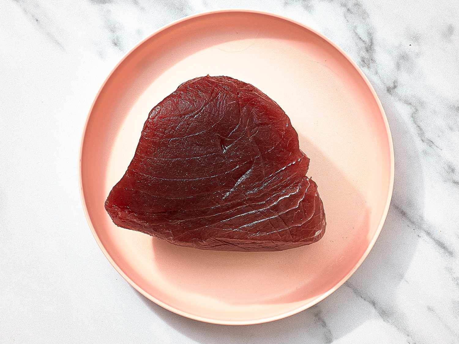 Overhead view of piece of tuna