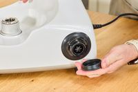 Tester adjusting Ankarsrum Stand Mixer