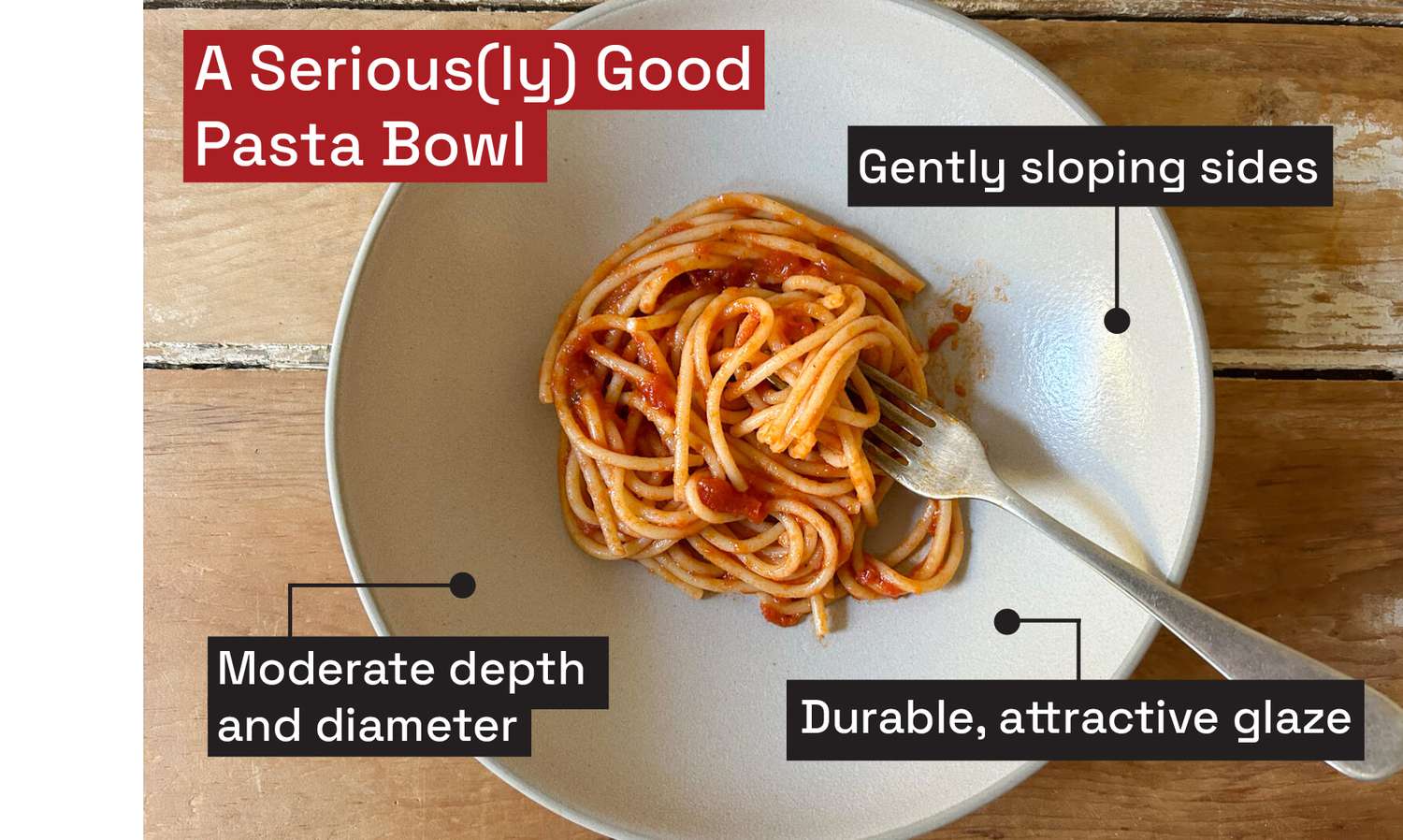 A white pasta bowl filled with saucy spaghetti, and a fork