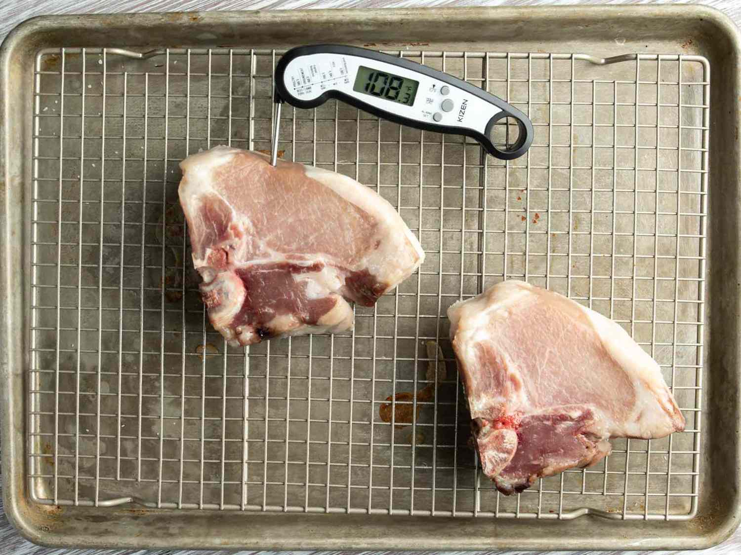 pork chops after cooking in oven to 110 degrees F