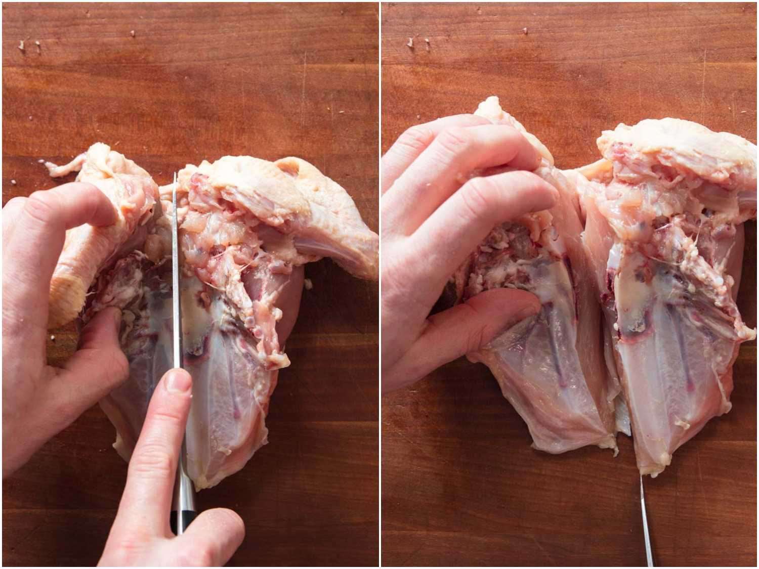 Process shots of splitting chicken breast