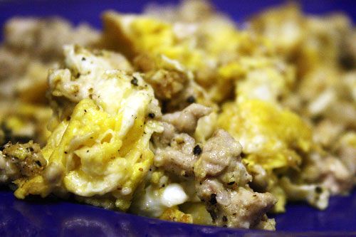 Close-up view of scrambled brains.