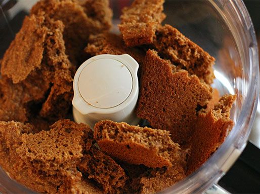 Shards of the grape nut mixture are added to a food processor.