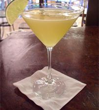 A Nacional cocktail served in a martini glass.