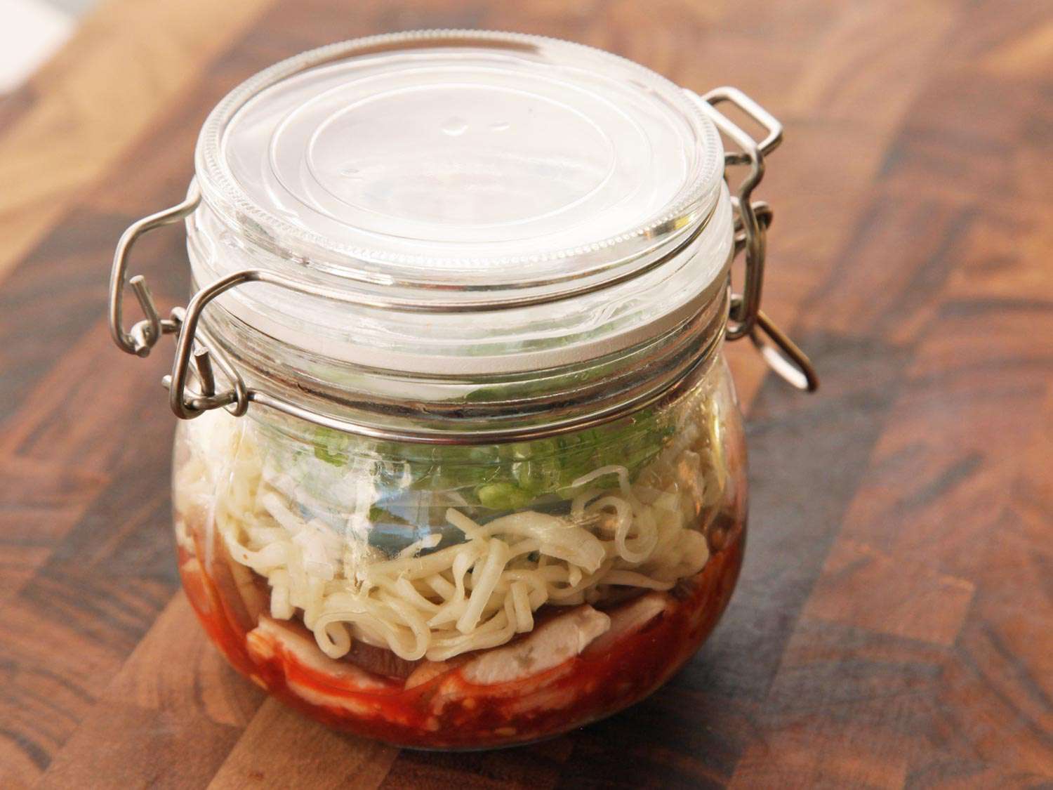 The finished jar of instant noodles, ready to store.