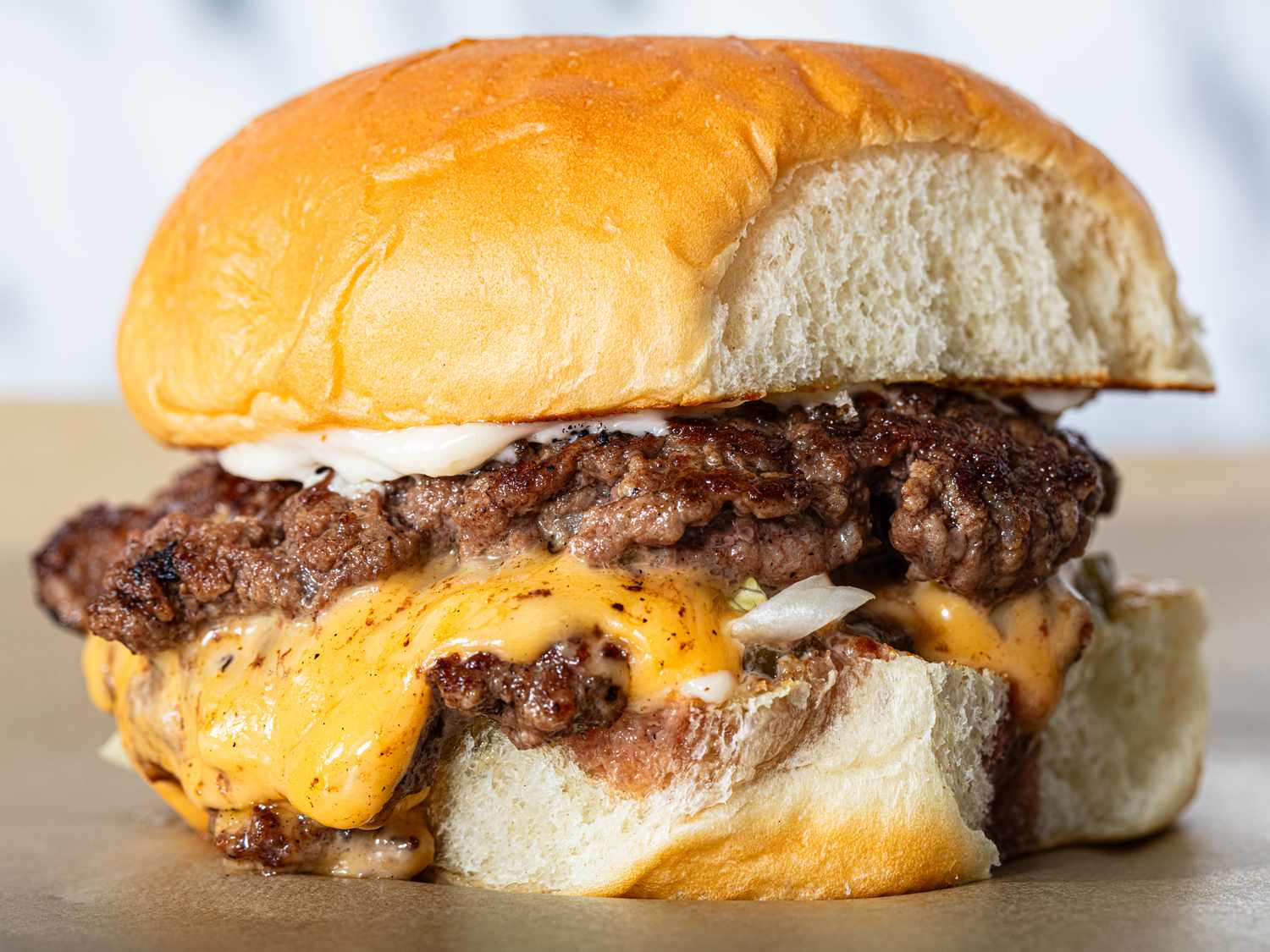 Side view of a smash burger 