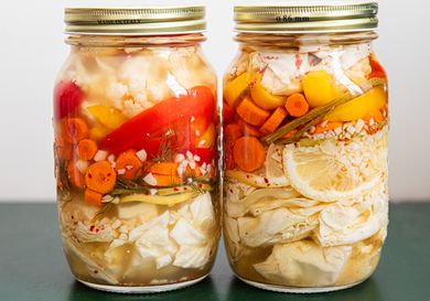 Side view of two jars of Turkish Pickles