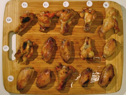 Fifteen different treatments of baked buffalo wings