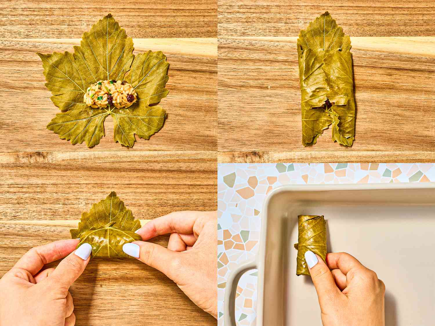 Four image collage of rolling sarma