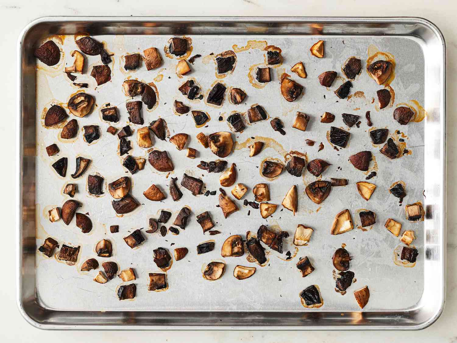 Crispy roasted mushrooms on a sheet pan
