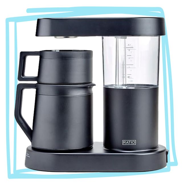 A Ratio coffee maker with a dual brewing system and a modern design