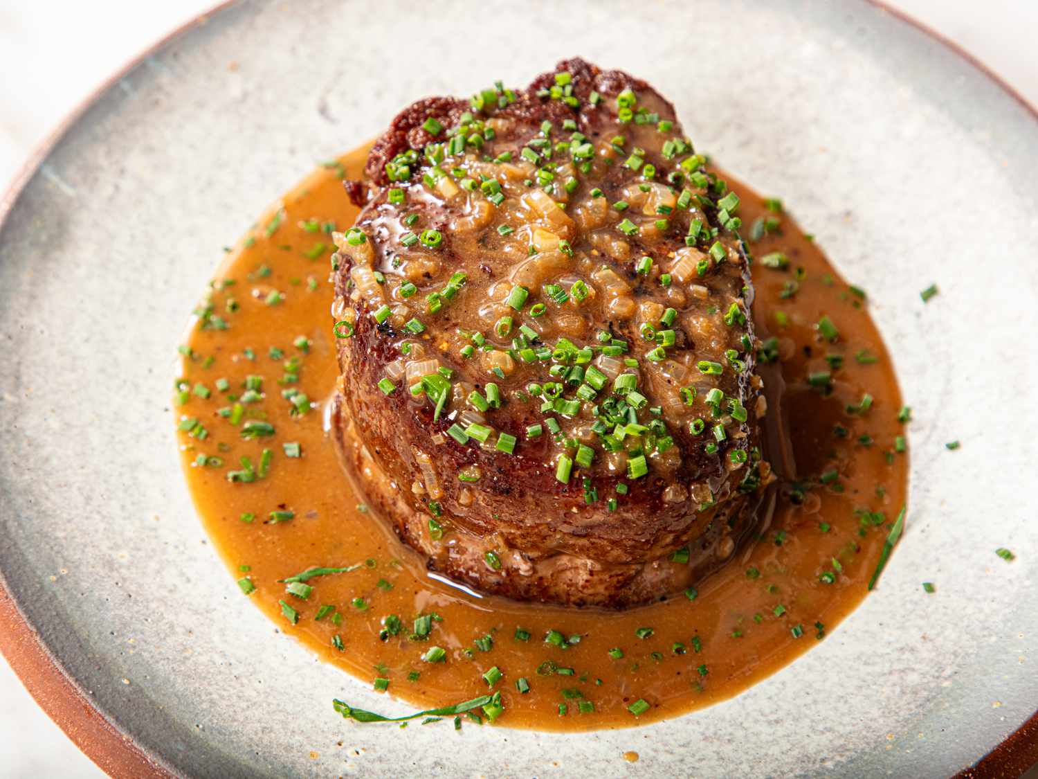 Overhead view of Steak Diane
