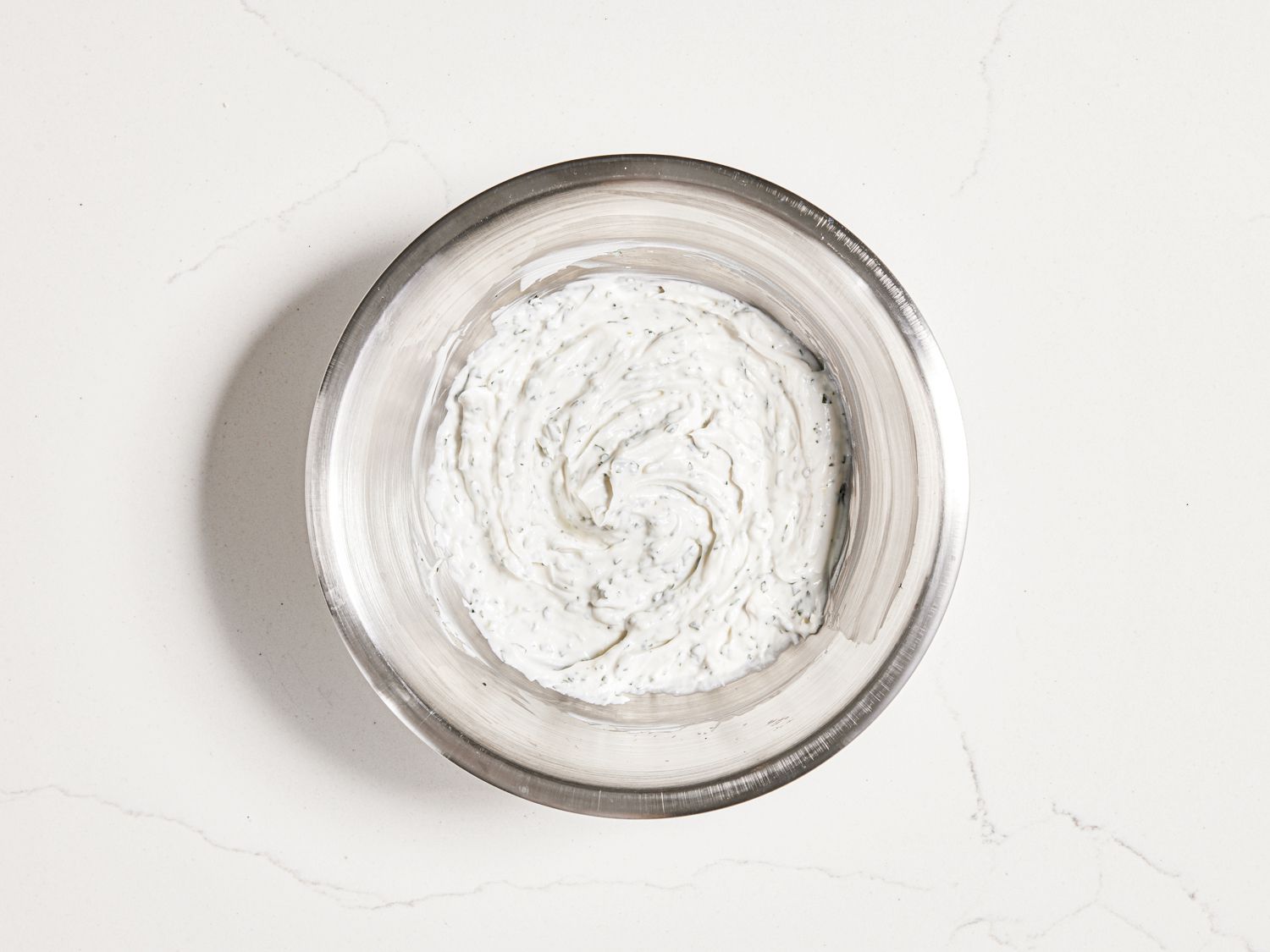 Sauce for gyro in a metal bowl