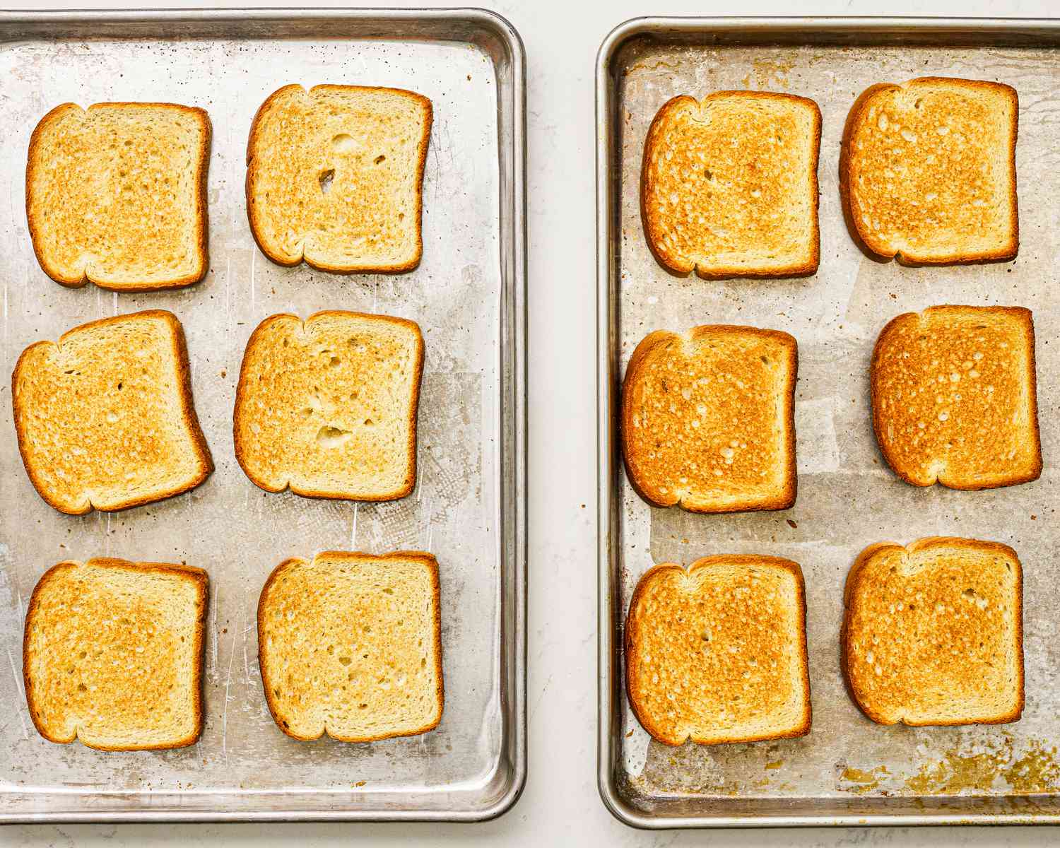 Overhead view of bread toasted
