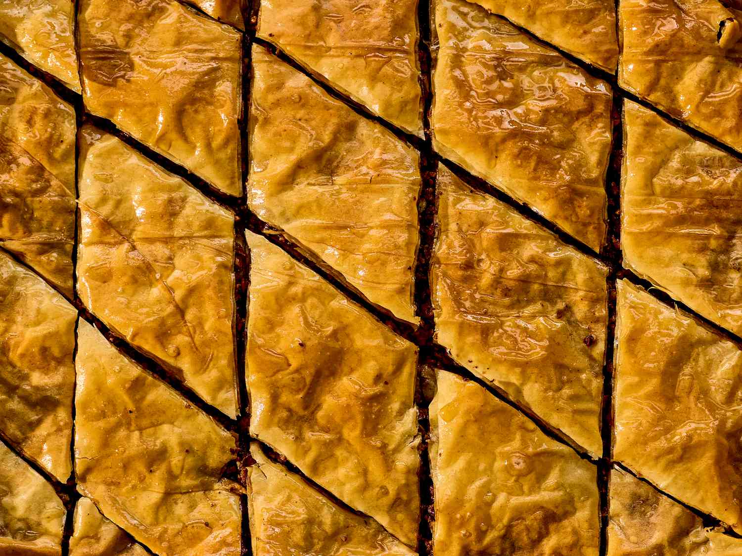 Diamond-shaped pieces of baklava, layered pastry dessert