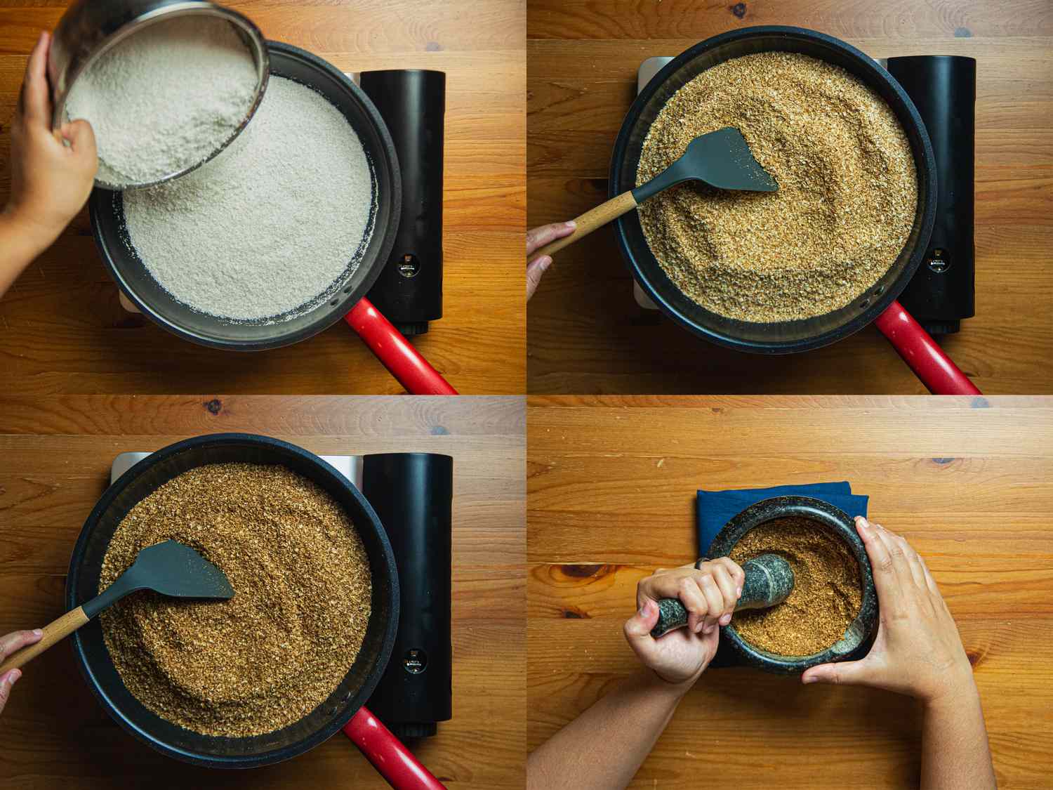 Four image collage of toasted keshirk