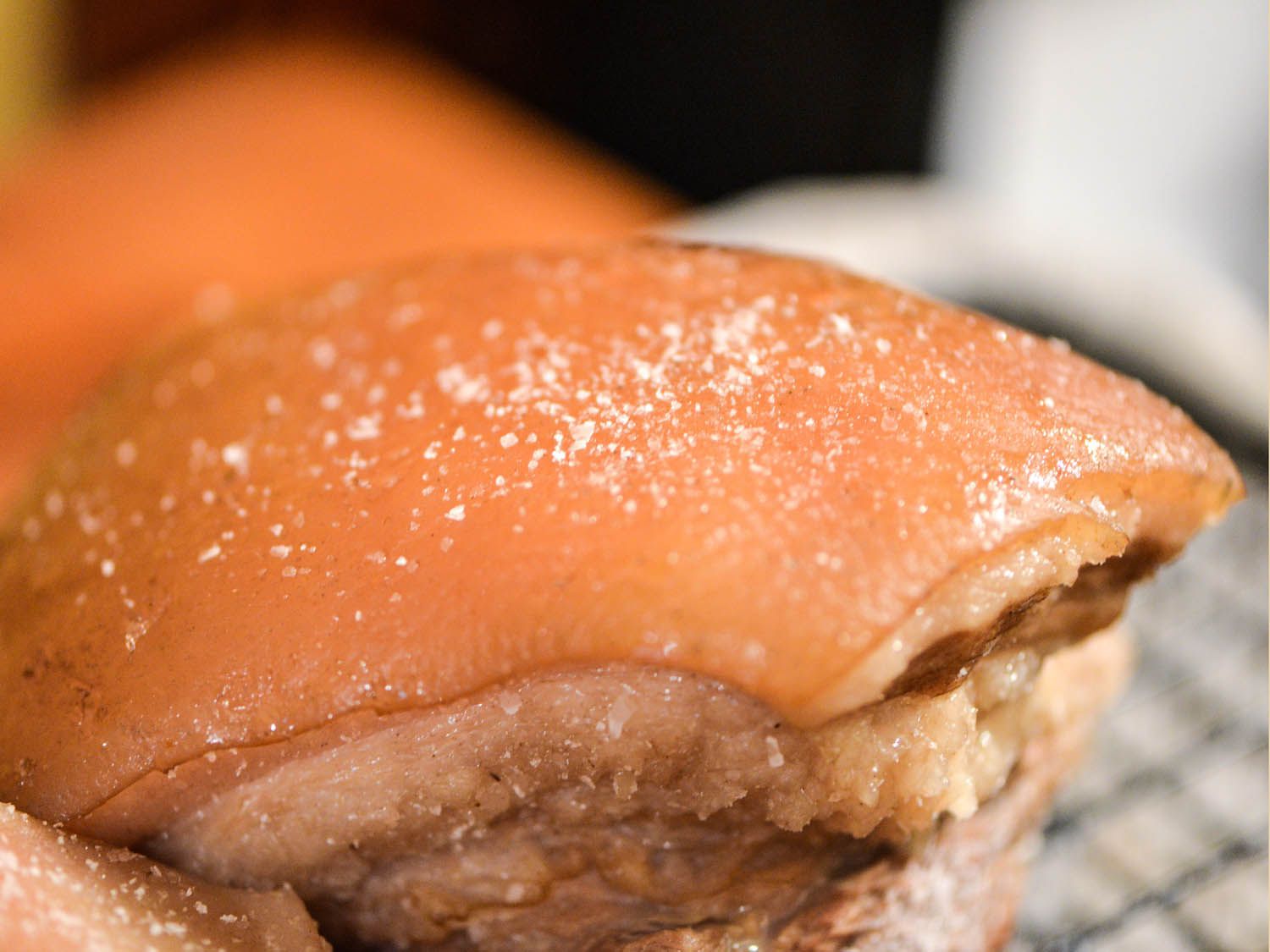 Boiled pork belly with extra salt sprinkled on top.