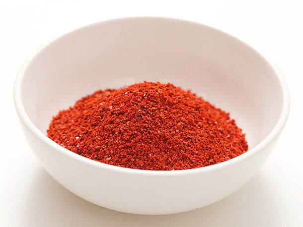 A bowl of gochugaru (Korean chile powder).
