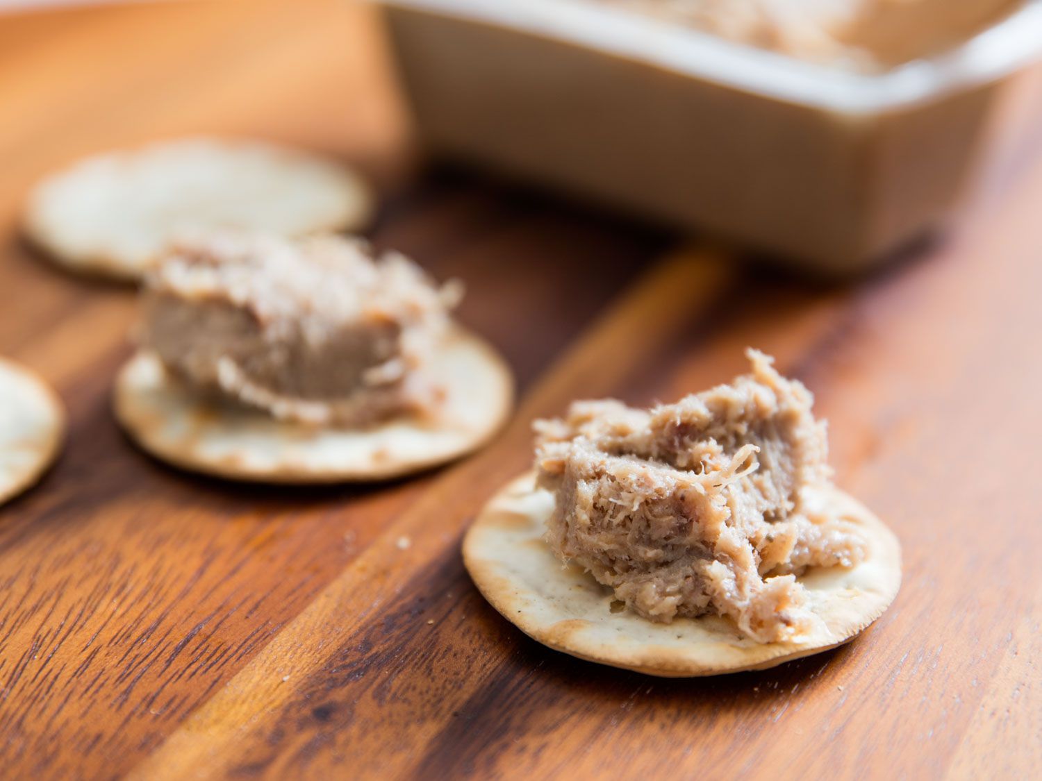 Rillettes spread on crackers