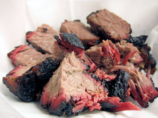 A plate of burnt ends of barbecued brisket, one of the prized bites among barbecue circles.