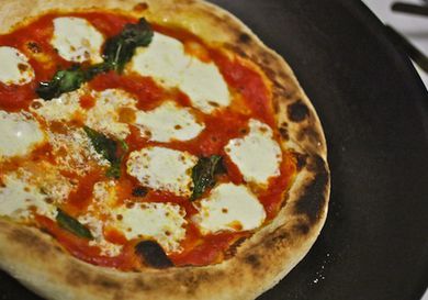 A Neapolitan style pizza made at home. 