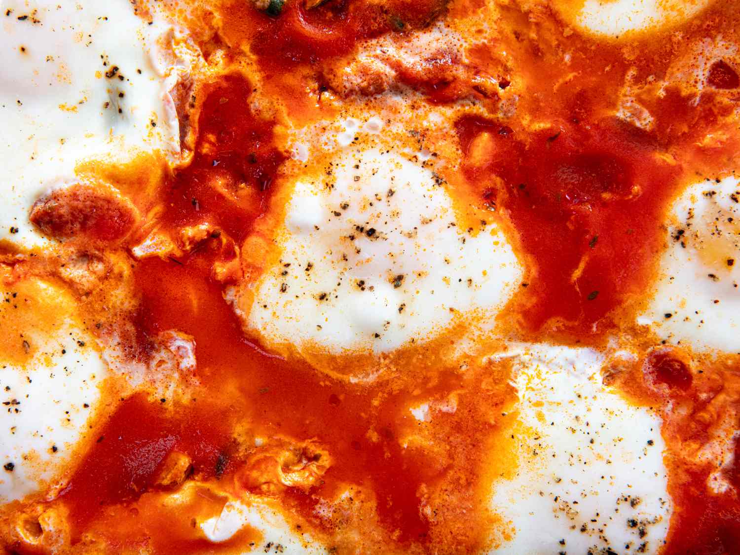 Overhead view of eggs in purgatory