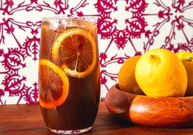 Side view of Mazagran iced coffee