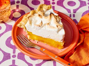 Side view of a slice of Orange Merginue Pie 
