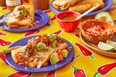 Side view of a cut open chimichanga