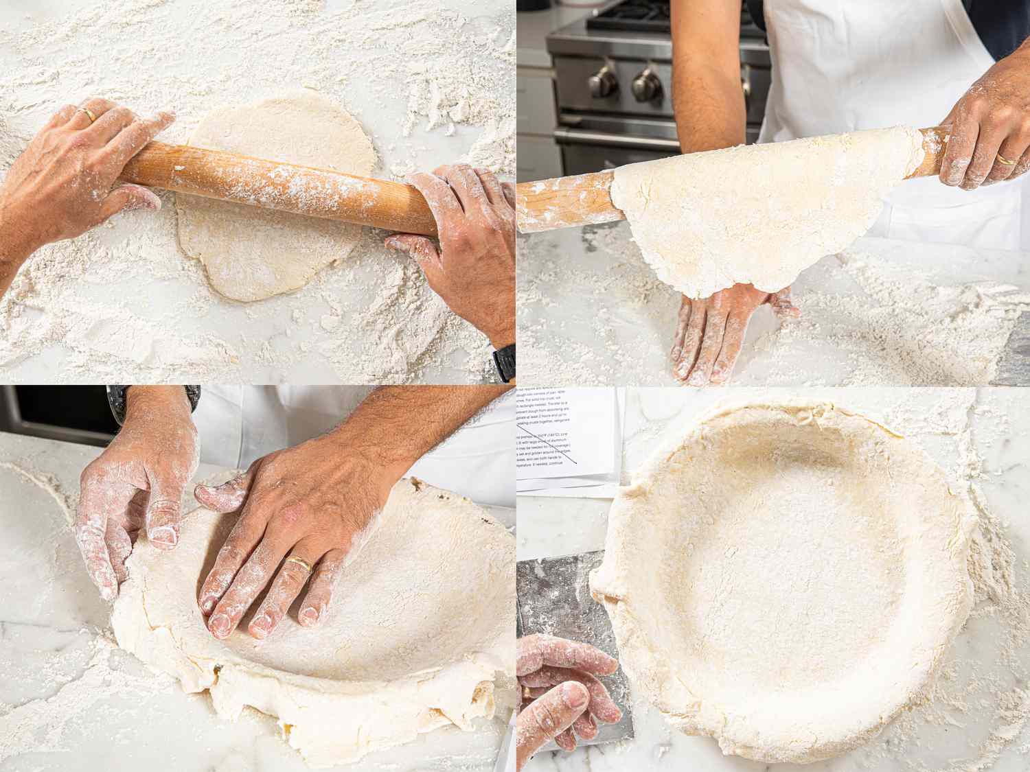 Four image collage of making pie crust