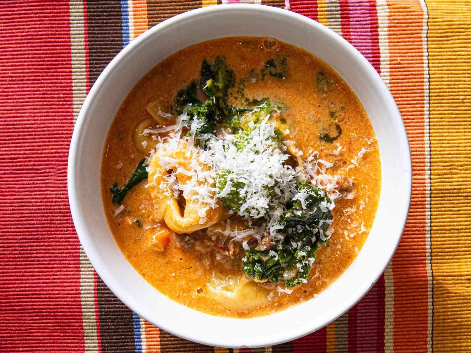 Overhead view of finished soup