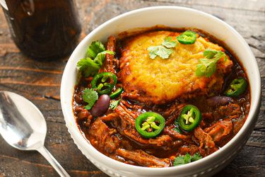 Overhead view of pulled pork chili 