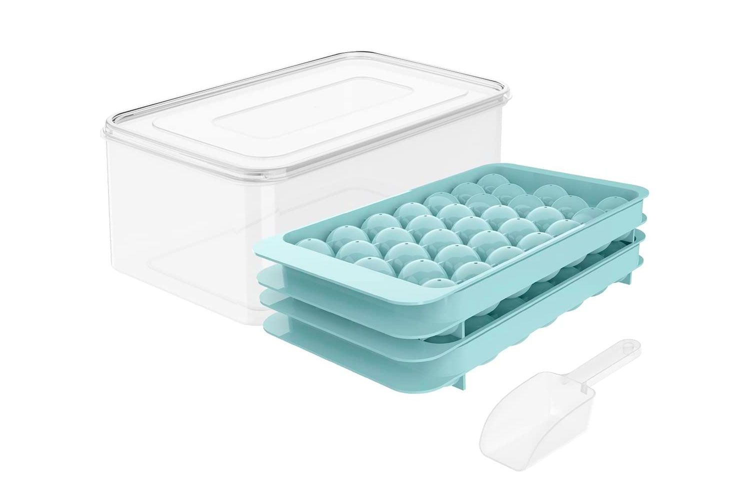 Amazon Prime Day Round Ice Cube Tray with Lid & Bin Ice Ball Maker Mold for Freezer with Container Mini Circle Ice Cube Tray Making 66PCS Sphere Ice Chilling Cocktail...