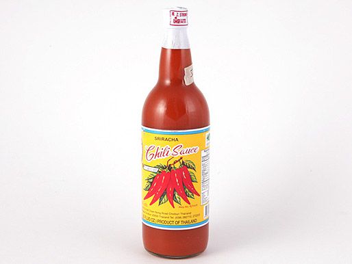 A bottle of Shark sriracha 
