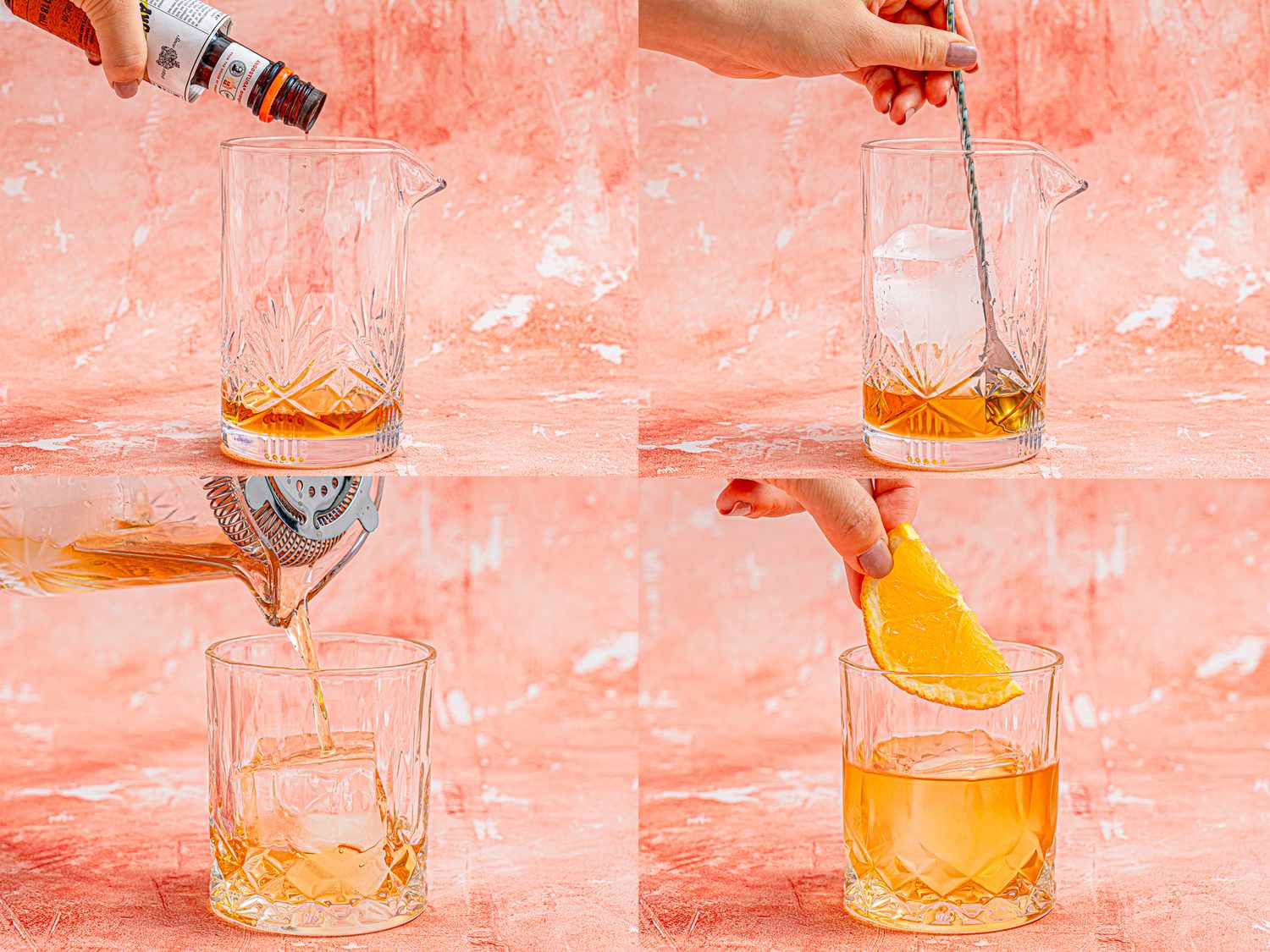 Four image collage of making an old fashion