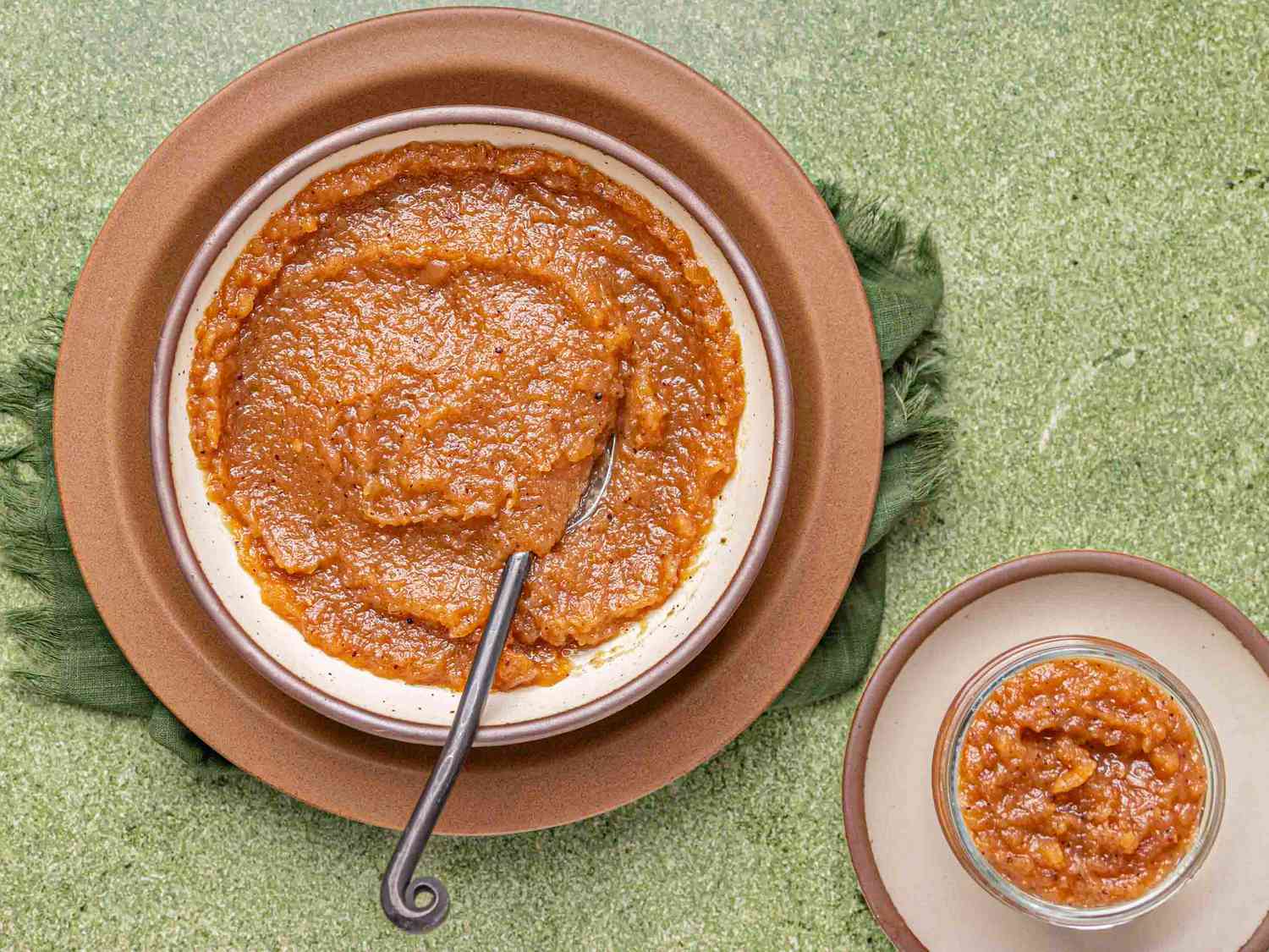 Overhead view of apple sauce in a bowl