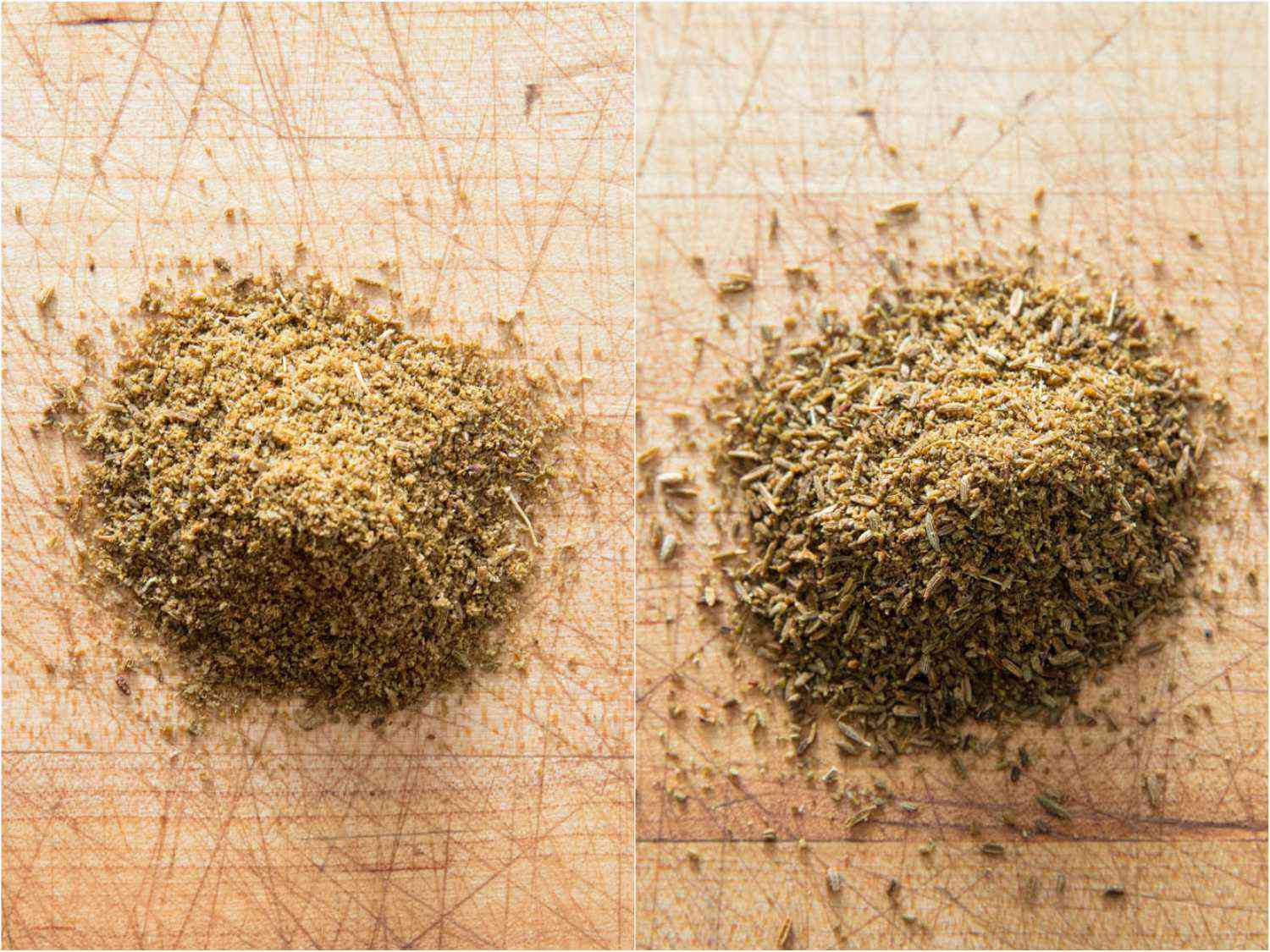 Collage of photos of two different mounds of ground cumin